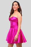 Fuchsia A Line Strapless Satin Short Homecoming Dress