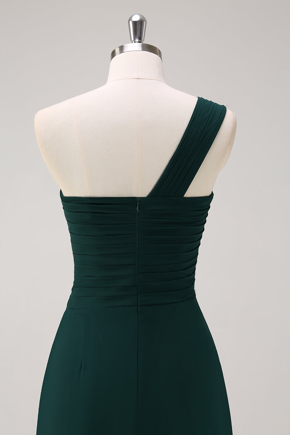 Dark Green One Shoulder A-Line Ruched Long Bridesmaid Dress