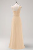 Dark Green One Shoulder A-Line Ruched Long Bridesmaid Dress