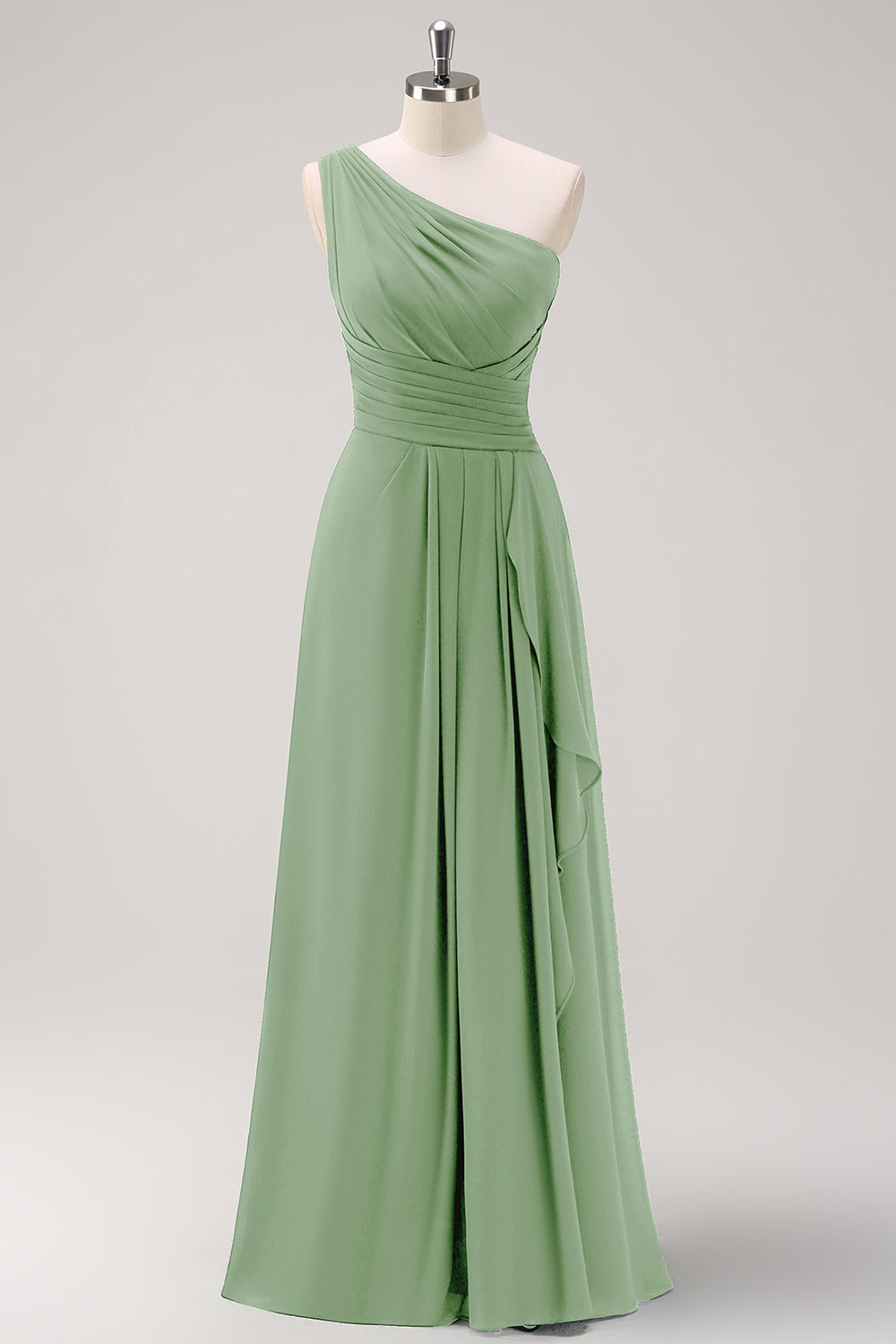 Dark Green One Shoulder A-Line Ruched Long Bridesmaid Dress