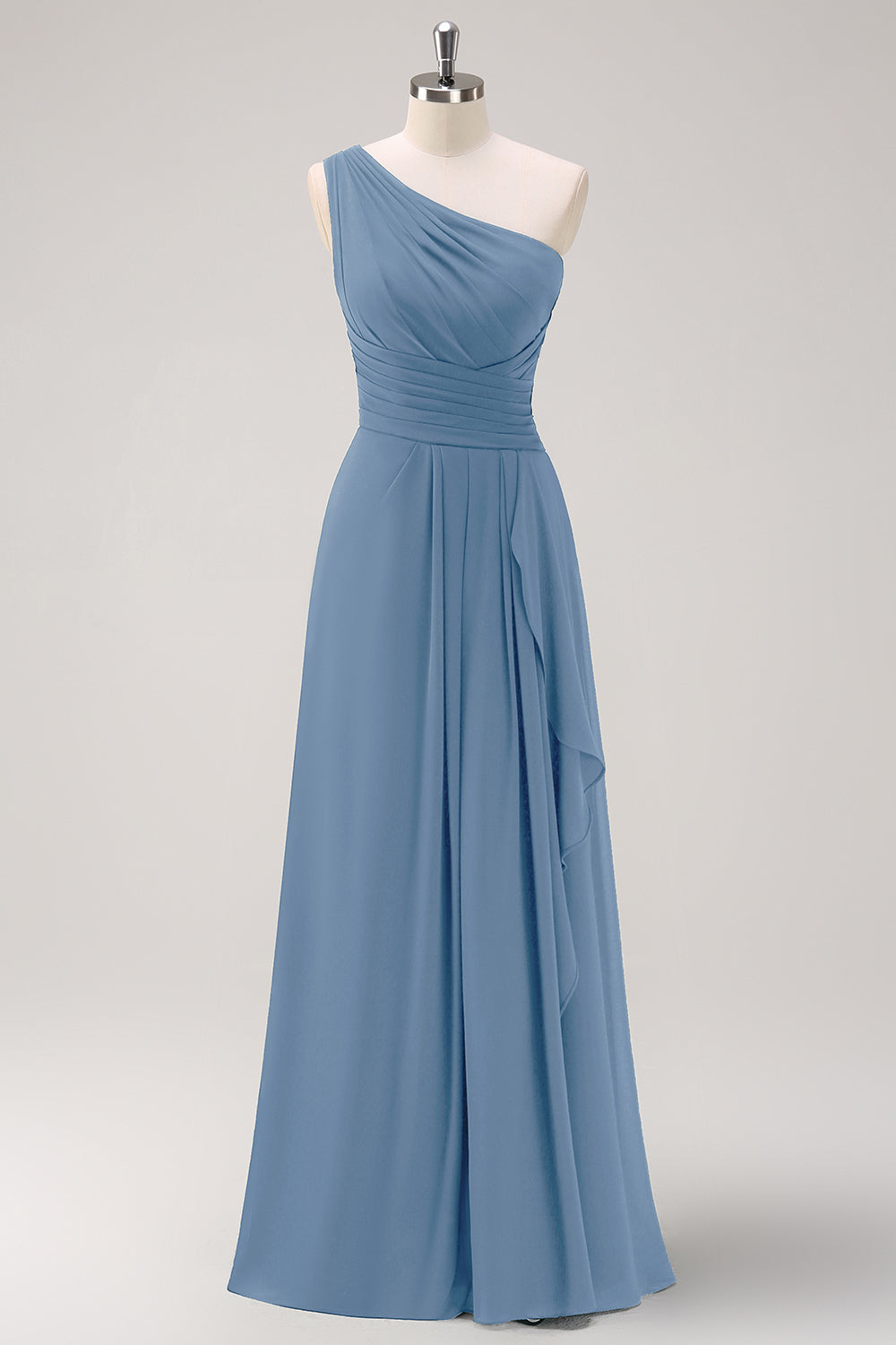 Dark Green One Shoulder A-Line Ruched Long Bridesmaid Dress