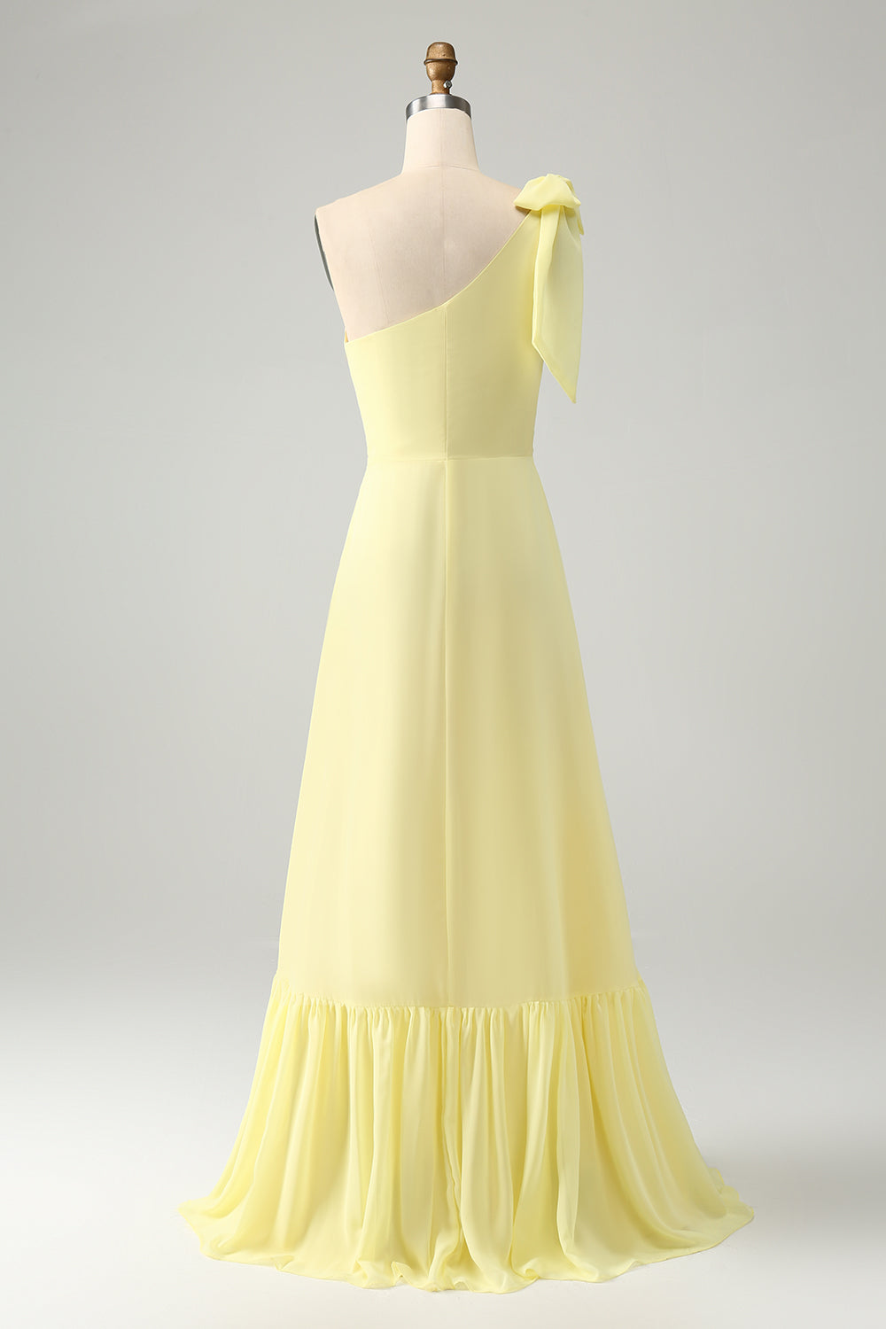 Yellow A Line One Shoulder Long Wedding Party Guest Dress with Slit