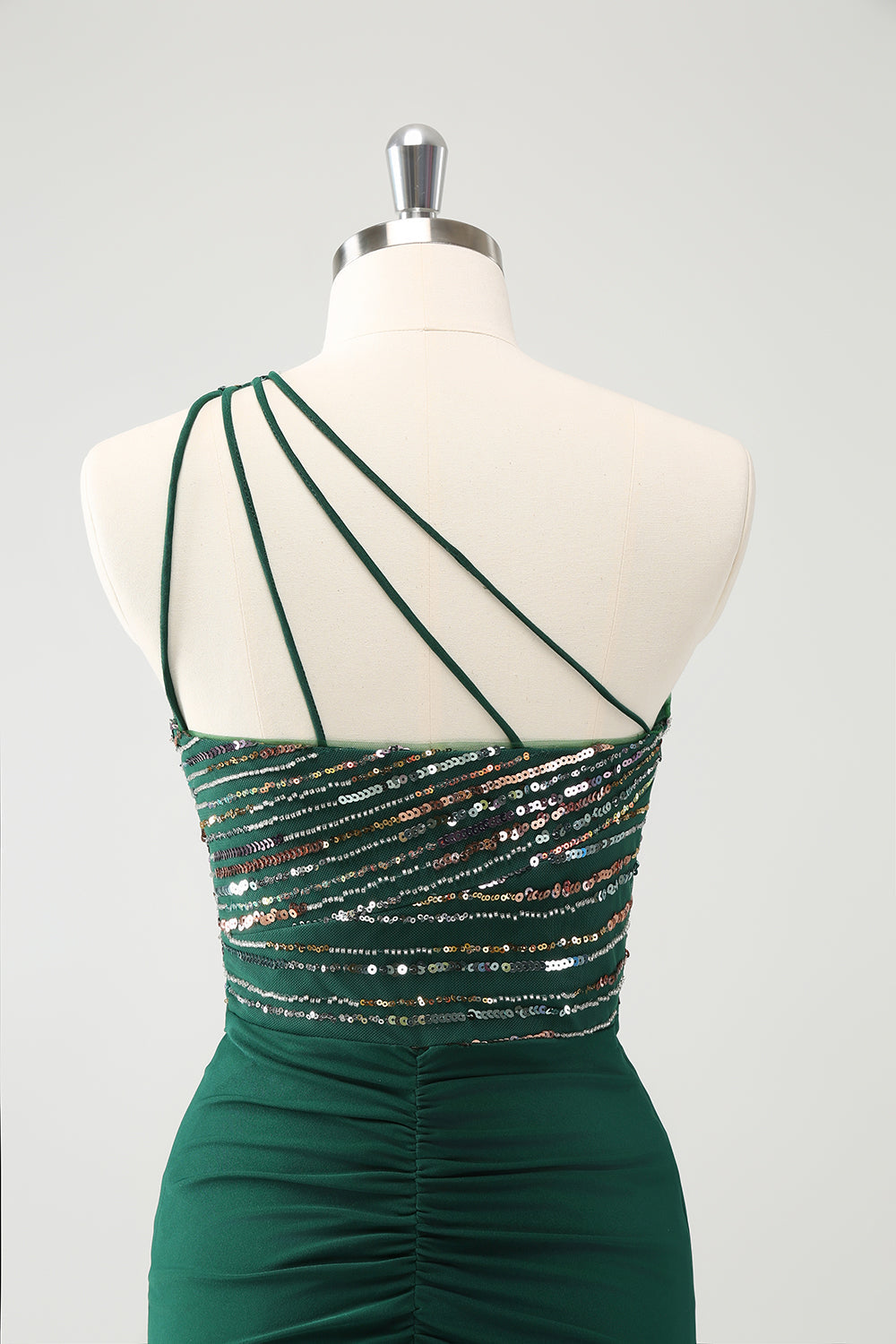 Glitter Dark Green Tight One Shoulder Cut-Out Homecoming Dress