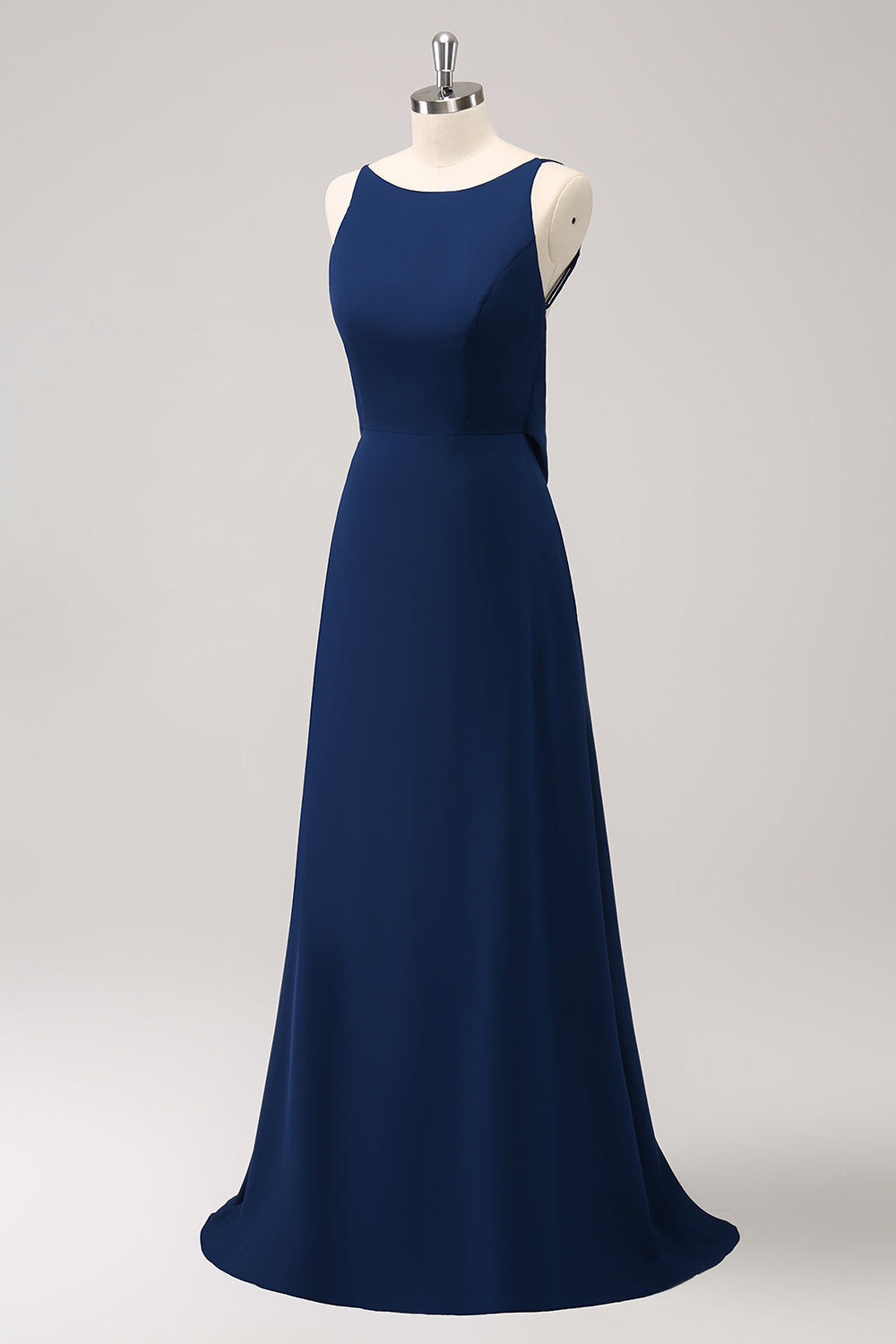 Navy Cowl Back A-Line Long Bridesmaid Dress