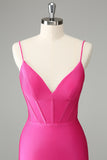 Fuchsia Bodycon Spaghetti Straps Satin Homecoming Dress