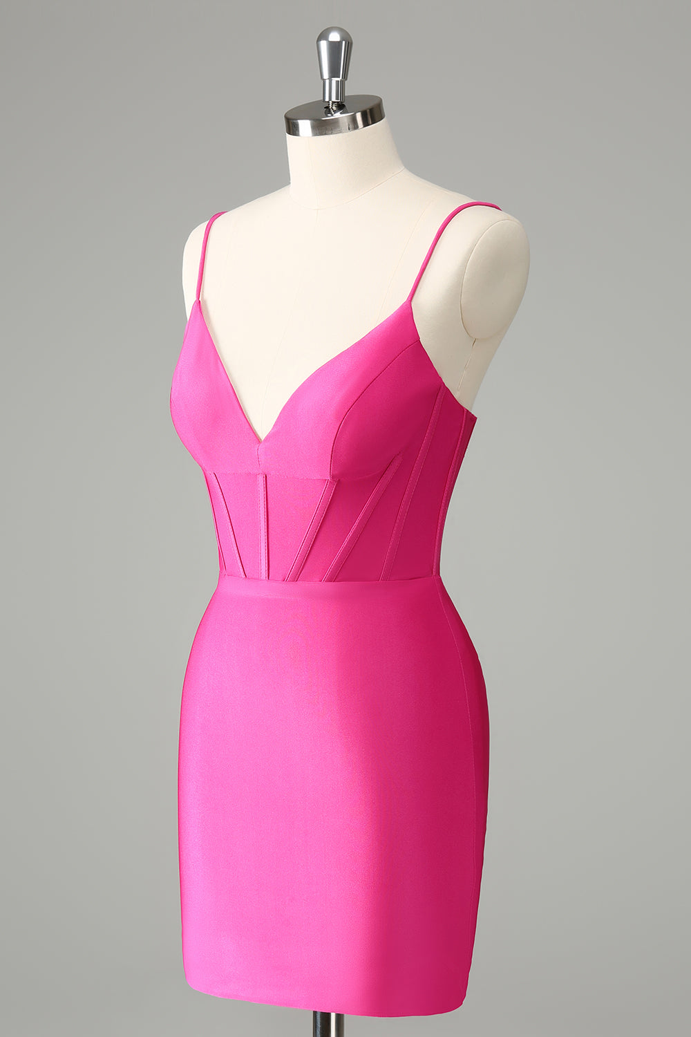 Fuchsia Bodycon Spaghetti Straps Satin Homecoming Dress