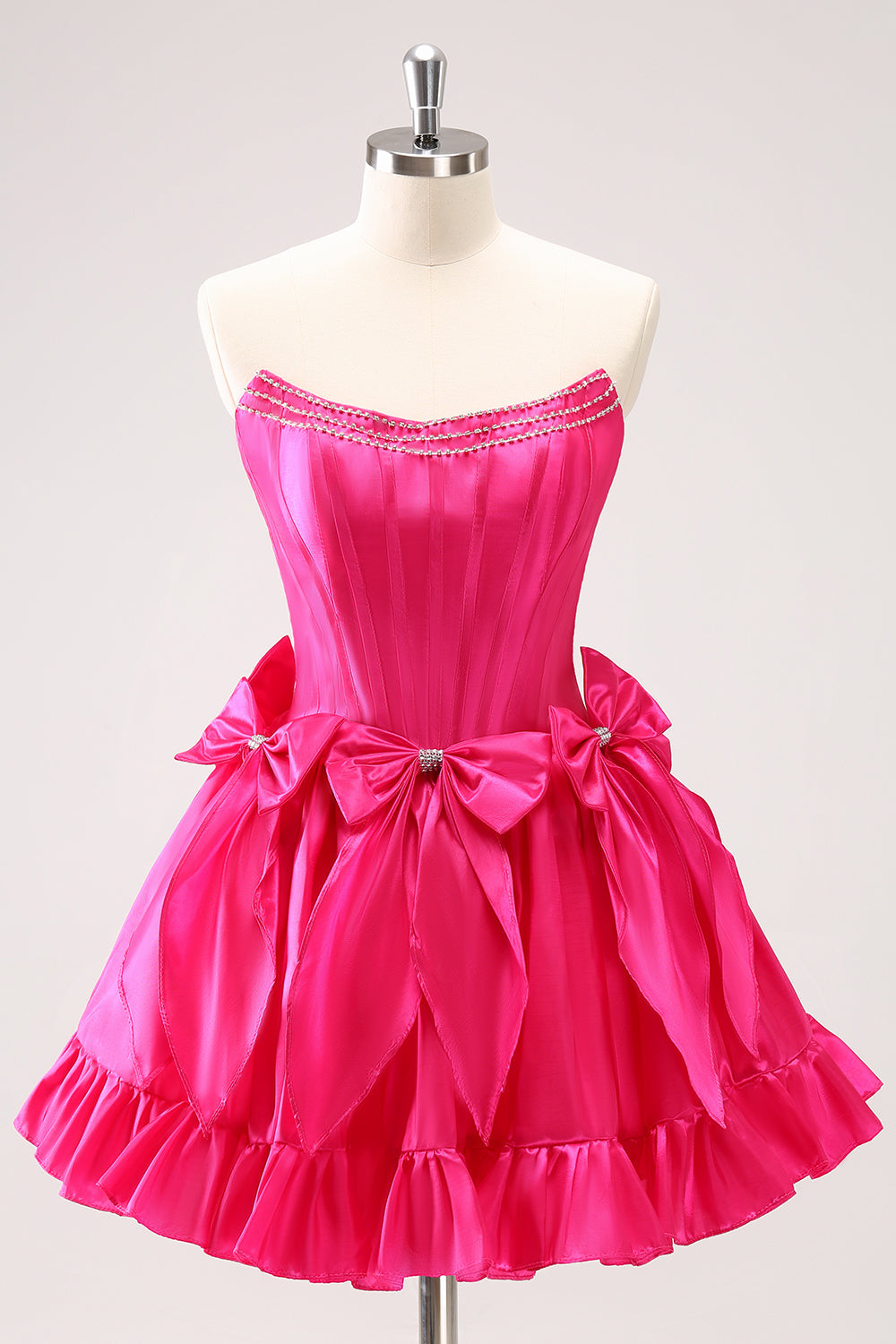 Fuchsia A Line Short Strapless Corset Homecoming Dress With Bows