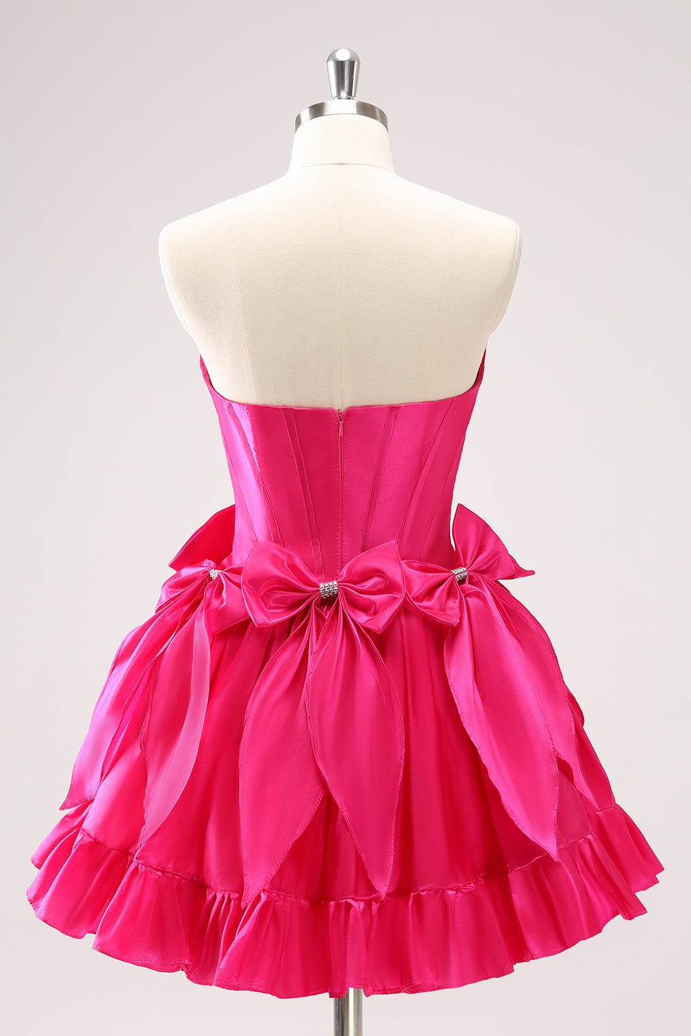 Fuchsia A Line Short Strapless Corset Homecoming Dress With Bows