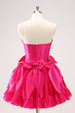 Fuchsia A Line Short Strapless Corset Homecoming Dress With Bows