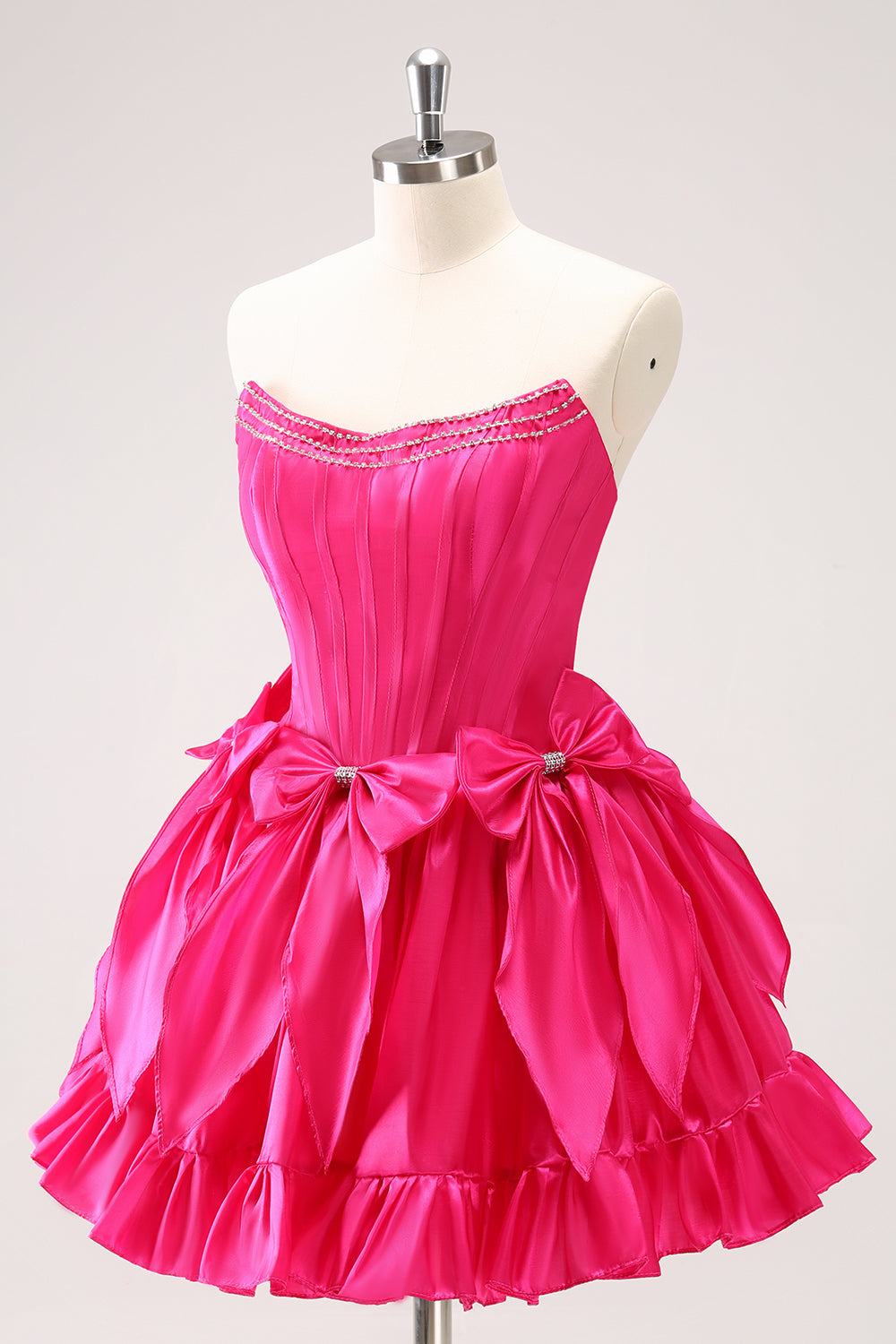 Fuchsia A Line Short Strapless Corset Homecoming Dress With Bows