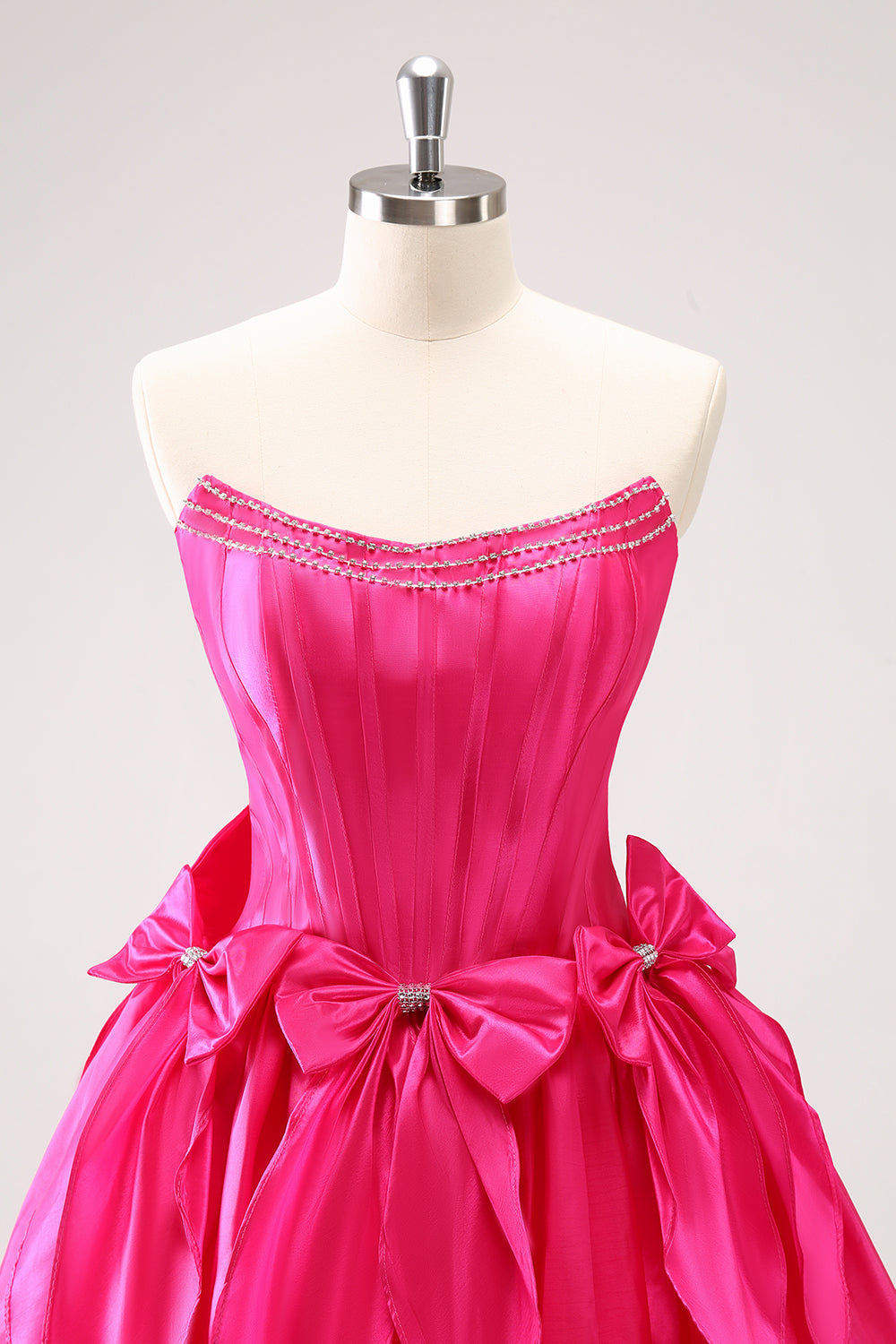 Fuchsia A Line Short Strapless Corset Homecoming Dress With Bows