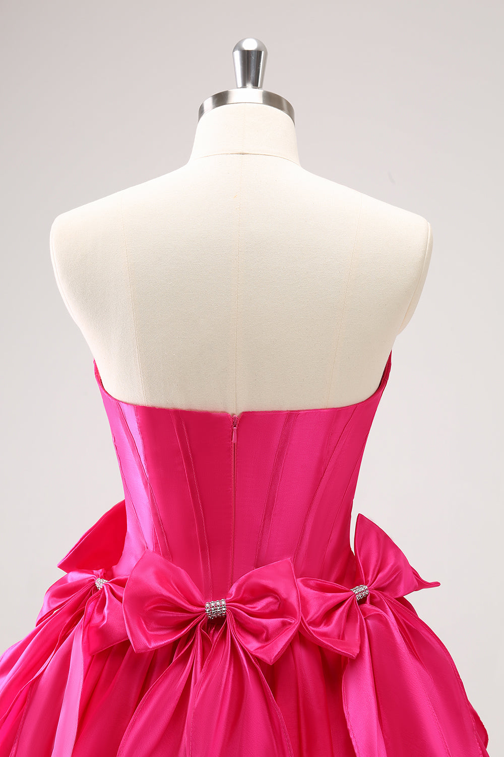 Fuchsia A Line Short Strapless Corset Homecoming Dress With Bows