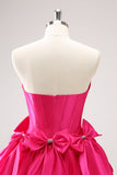 Fuchsia A Line Short Strapless Corset Homecoming Dress With Bows