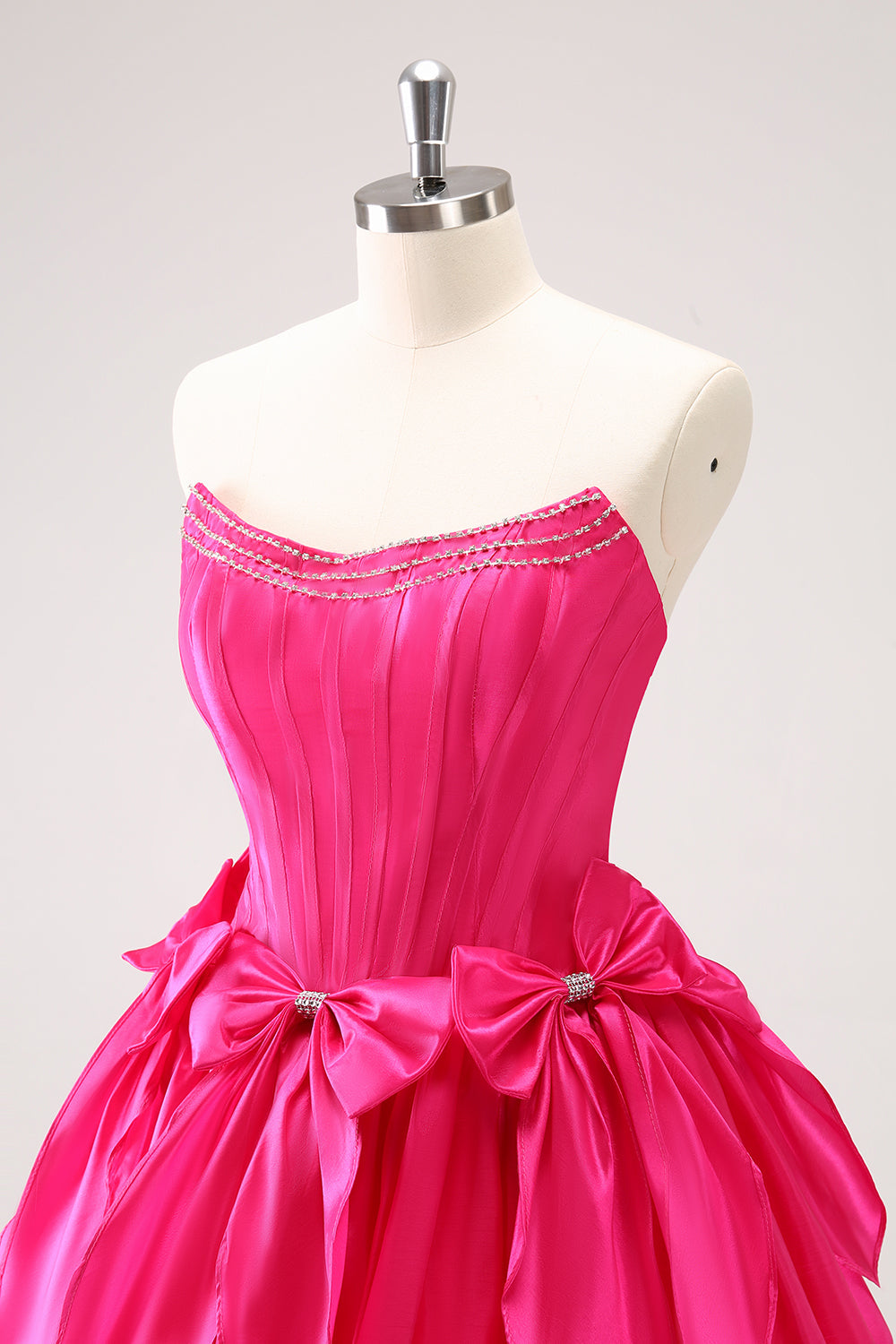 Fuchsia A Line Short Strapless Corset Homecoming Dress With Bows