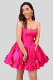 Fuchsia A Line Short Strapless Corset Homecoming Dress With Bows