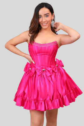 Fuchsia A Line Short Strapless Corset Homecoming Dress With Bows