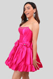 Fuchsia A Line Short Strapless Corset Homecoming Dress With Bows