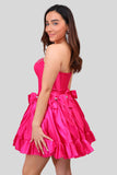 Fuchsia A Line Short Strapless Corset Homecoming Dress With Bows