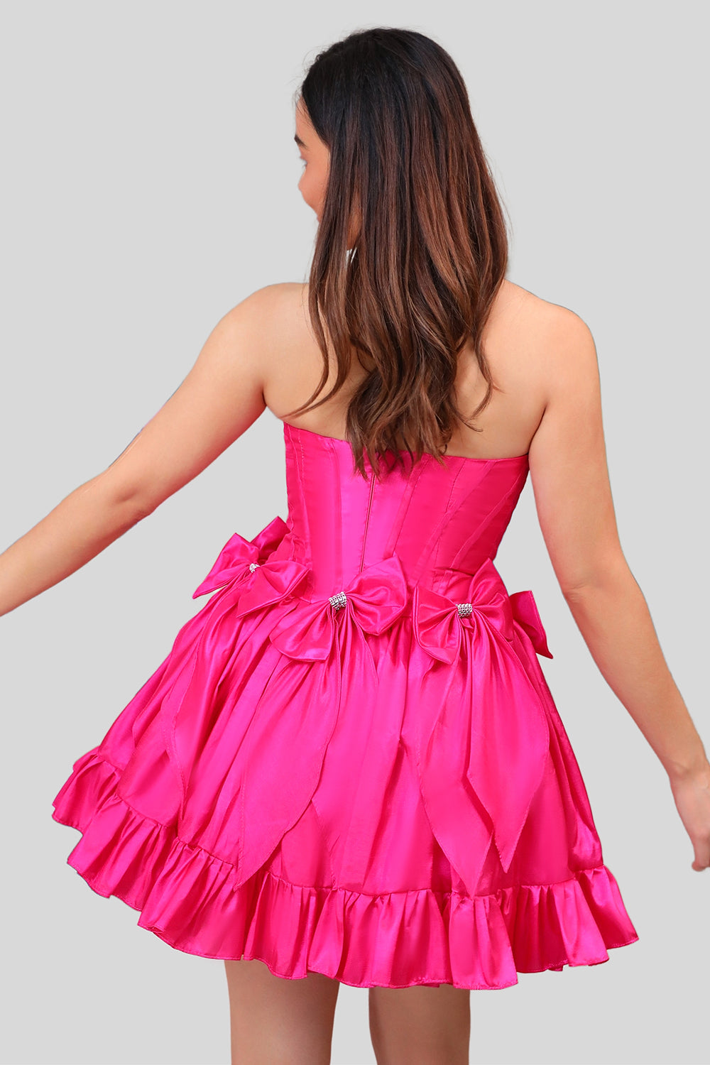 Fuchsia A Line Short Strapless Corset Homecoming Dress With Bows