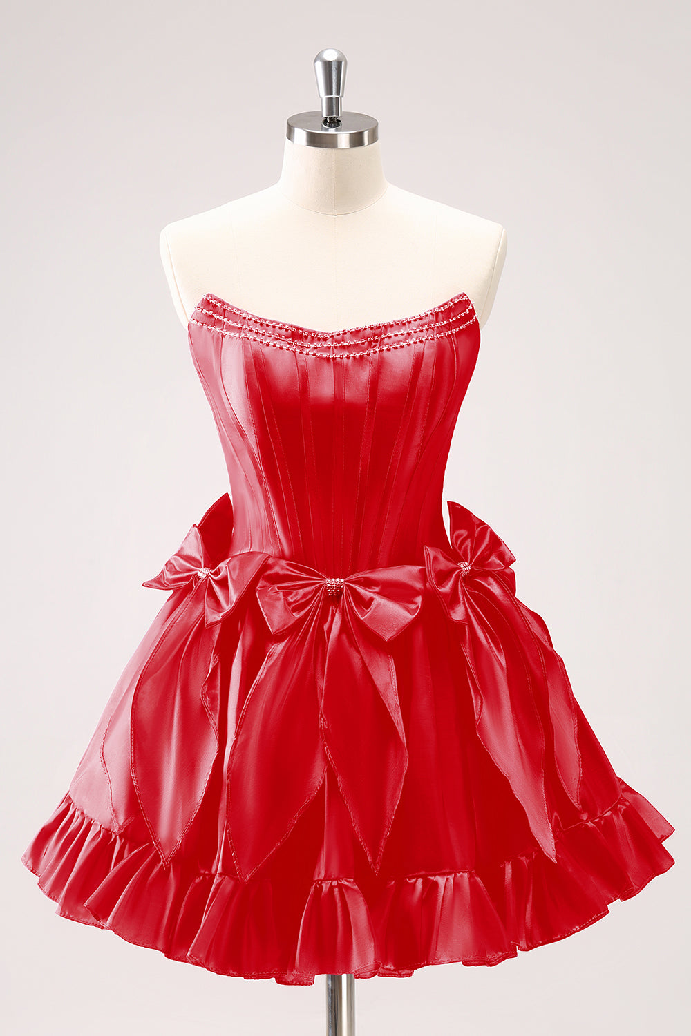 Fuchsia A Line Short Strapless Corset Homecoming Dress With Bows