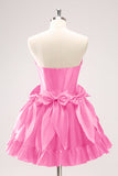 Fuchsia A Line Short Strapless Corset Homecoming Dress With Bows