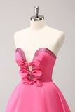 Sparkly Fuchsia A-Line Beaded Strapless Homecoming Dress with Bows