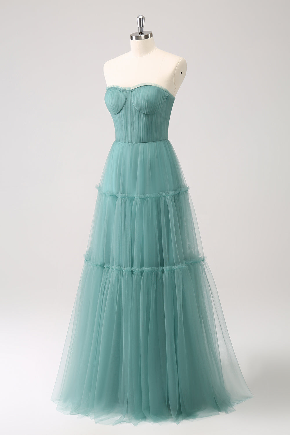 Eucalyptus Strapless Corset Tulle A-Line Bridesmaid Dress