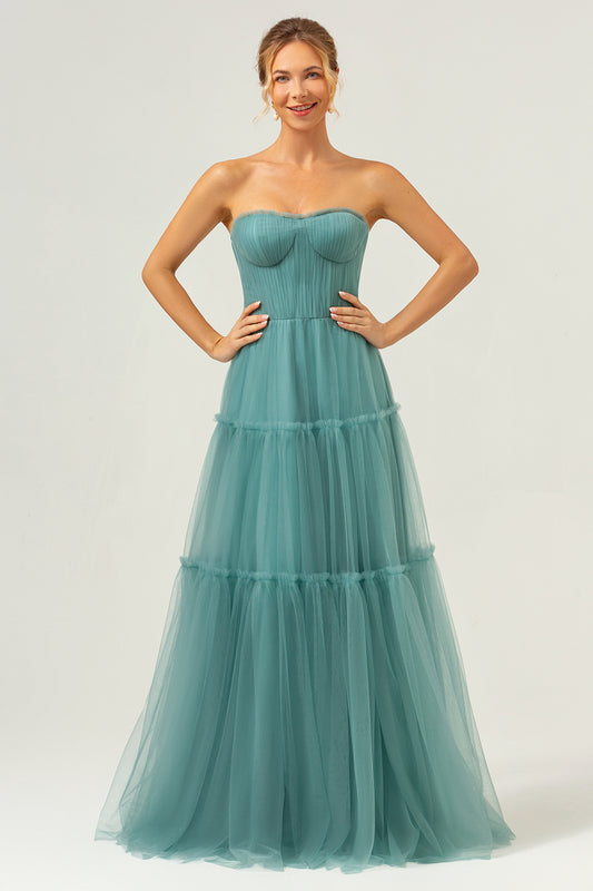 Eucalyptus Strapless Tulle A-Line Bridesmaid Dress