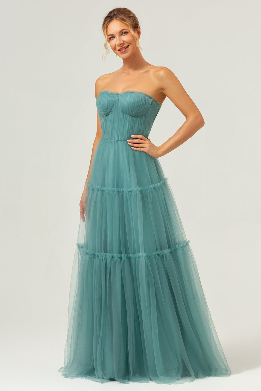 Eucalyptus Strapless Tulle A-Line Bridesmaid Dress