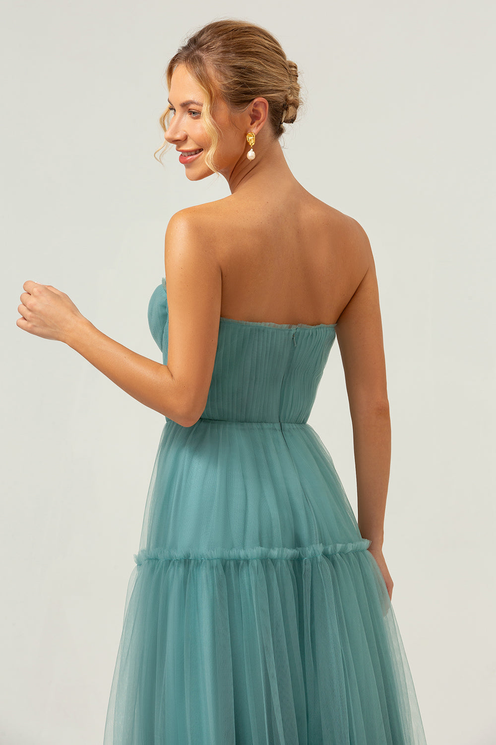 Eucalyptus Strapless Tulle A-Line Bridesmaid Dress