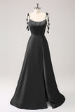 Eucalyptus A Line Spaghetti Straps Satin Floor Length Dress with Slit