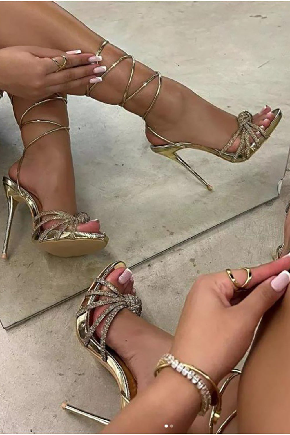 Sparkly Silver Beaded Ankle-Straps Stiletto Heels Sandals