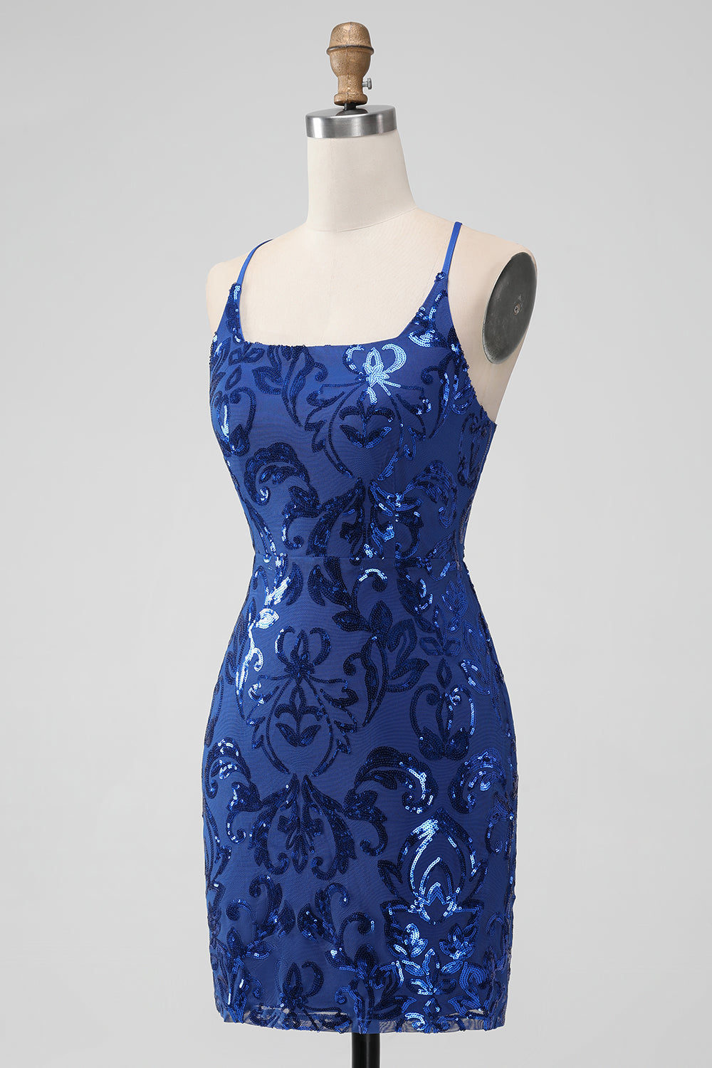 Royal Blue Bodycon Sequins Short Homecoming Dress with Lace-up Back