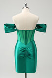 Green Off The Shoulder Corset Tight Short Homecoming Dress