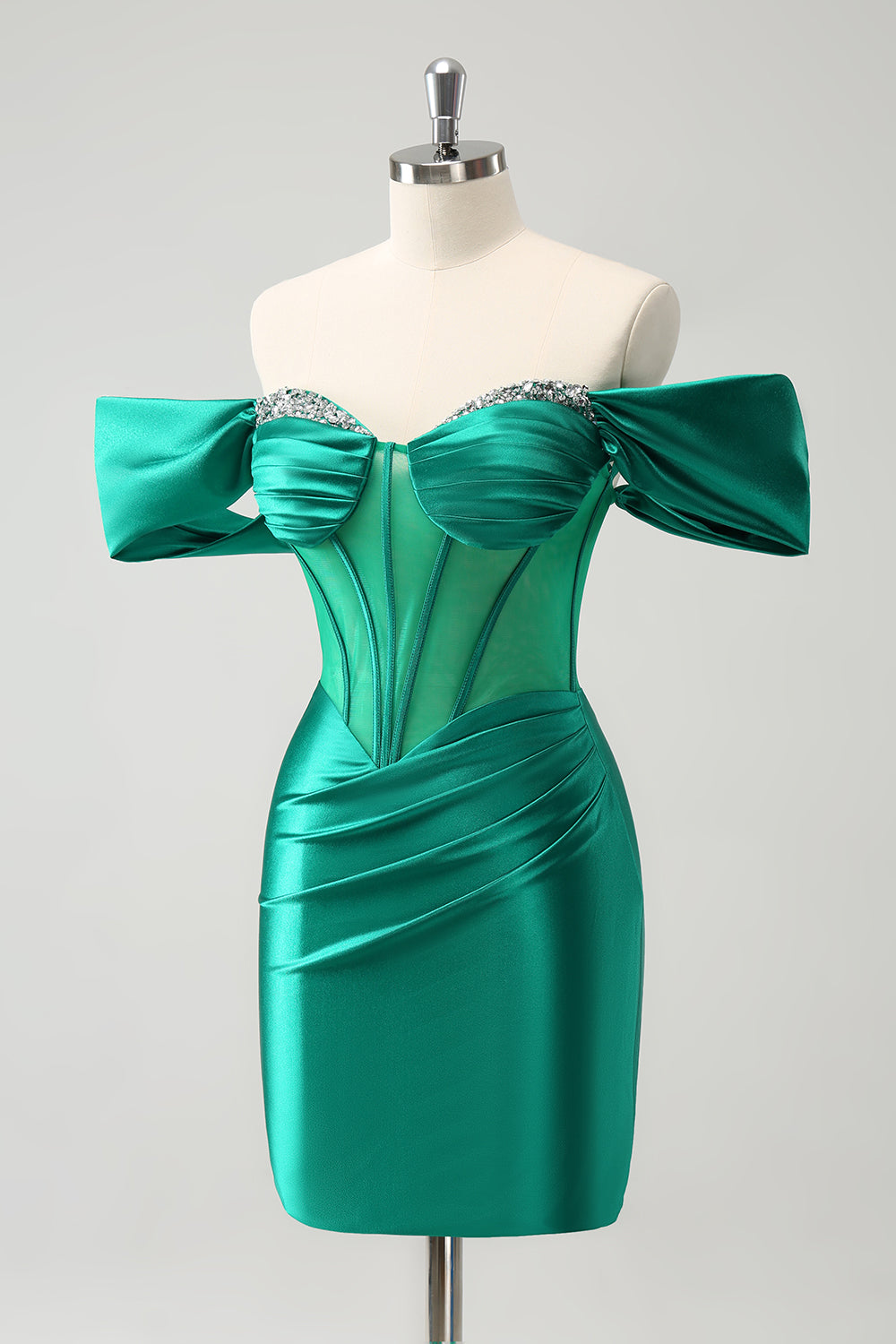 Green Off The Shoulder Corset Tight Short Homecoming Dress