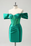 Green Off The Shoulder Corset Tight Short Homecoming Dress