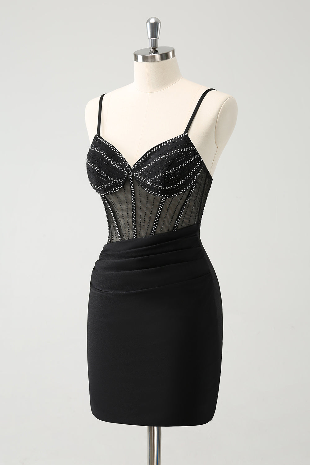 Sparkly Beaded Black Corset Tight Short Homecoming Dress