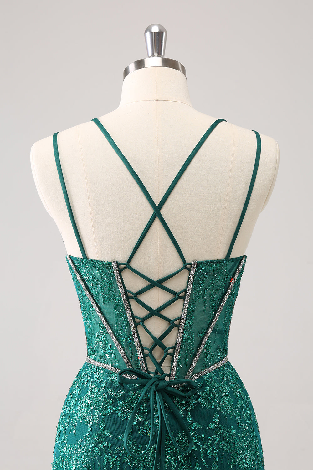 Sparkly Dark Green Corset Tight Short Homecoming Dress with Lace