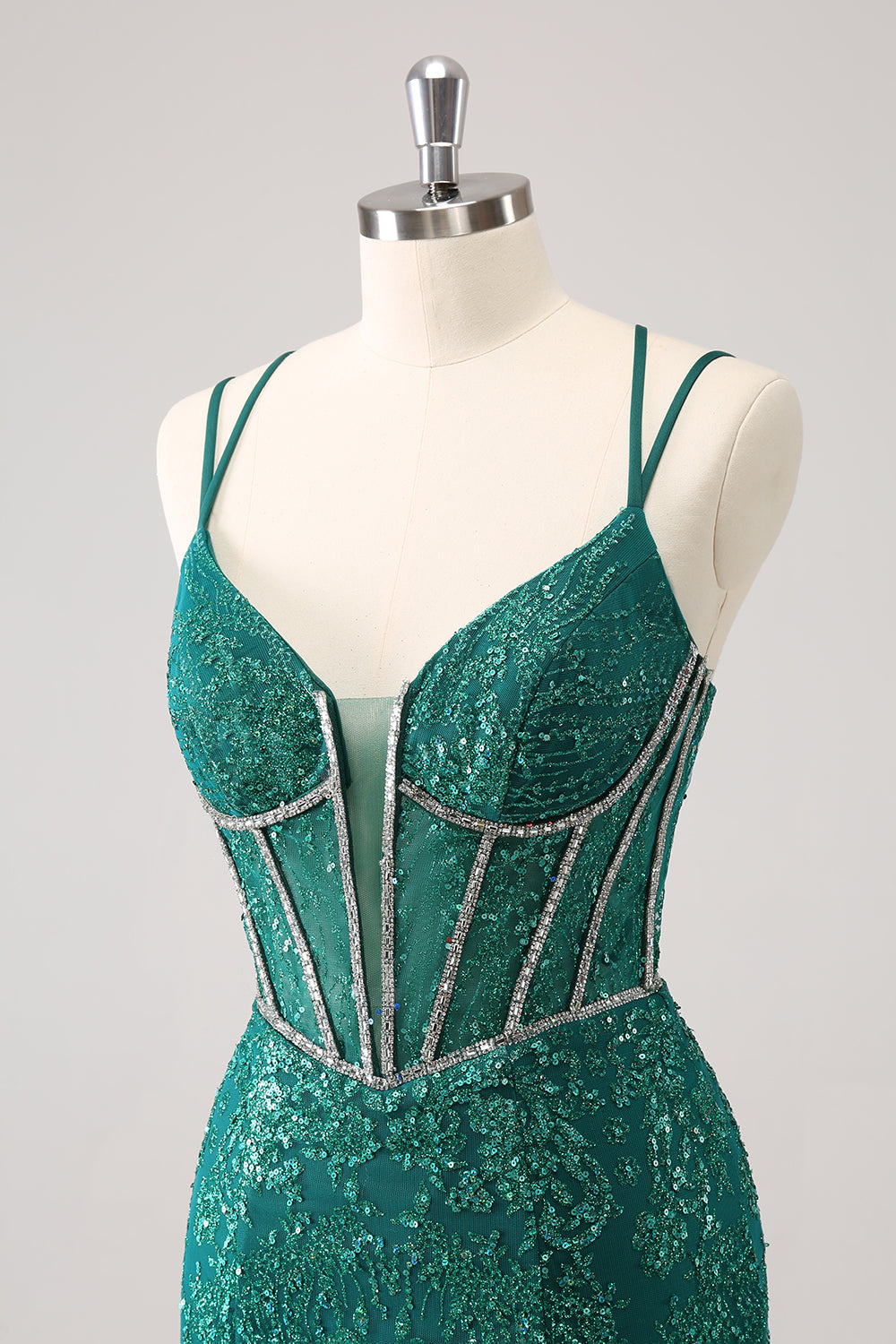 Sparkly Dark Green Corset Tight Short Homecoming Dress with Lace