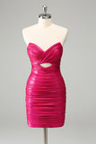 Fuchsia Strapless Tight  Keyhole Short Homecoming Dress