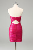 Fuchsia Strapless Tight  Keyhole Short Homecoming Dress