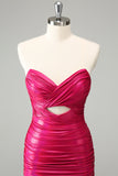 Fuchsia Strapless Tight  Keyhole Short Homecoming Dress