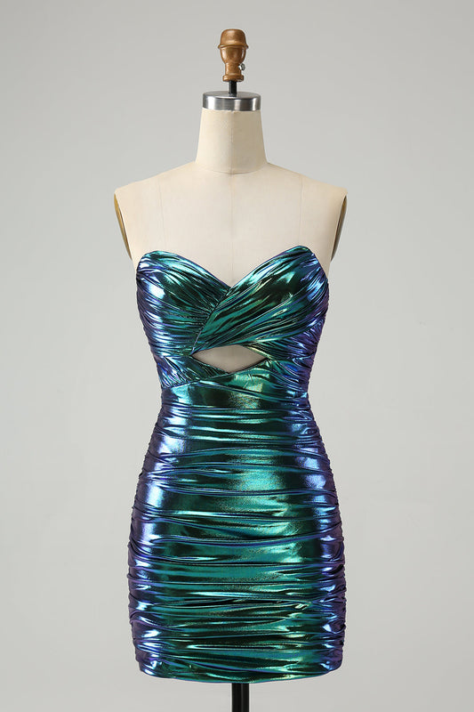 Sparkly Teal Blue Bodycon Sweetheart Ruched Short Homecoming Dress