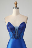 Sparkly Royal Blue Tight Strapless Short Homecoming Dress with Beading