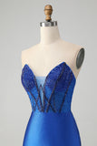 Sparkly Royal Blue Tight Strapless Short Homecoming Dress with Beading