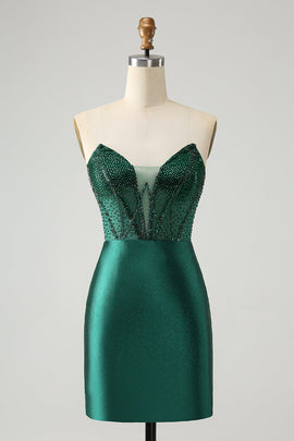 Dark Green Bodycon Strapless Corset Short Homecoming Dress