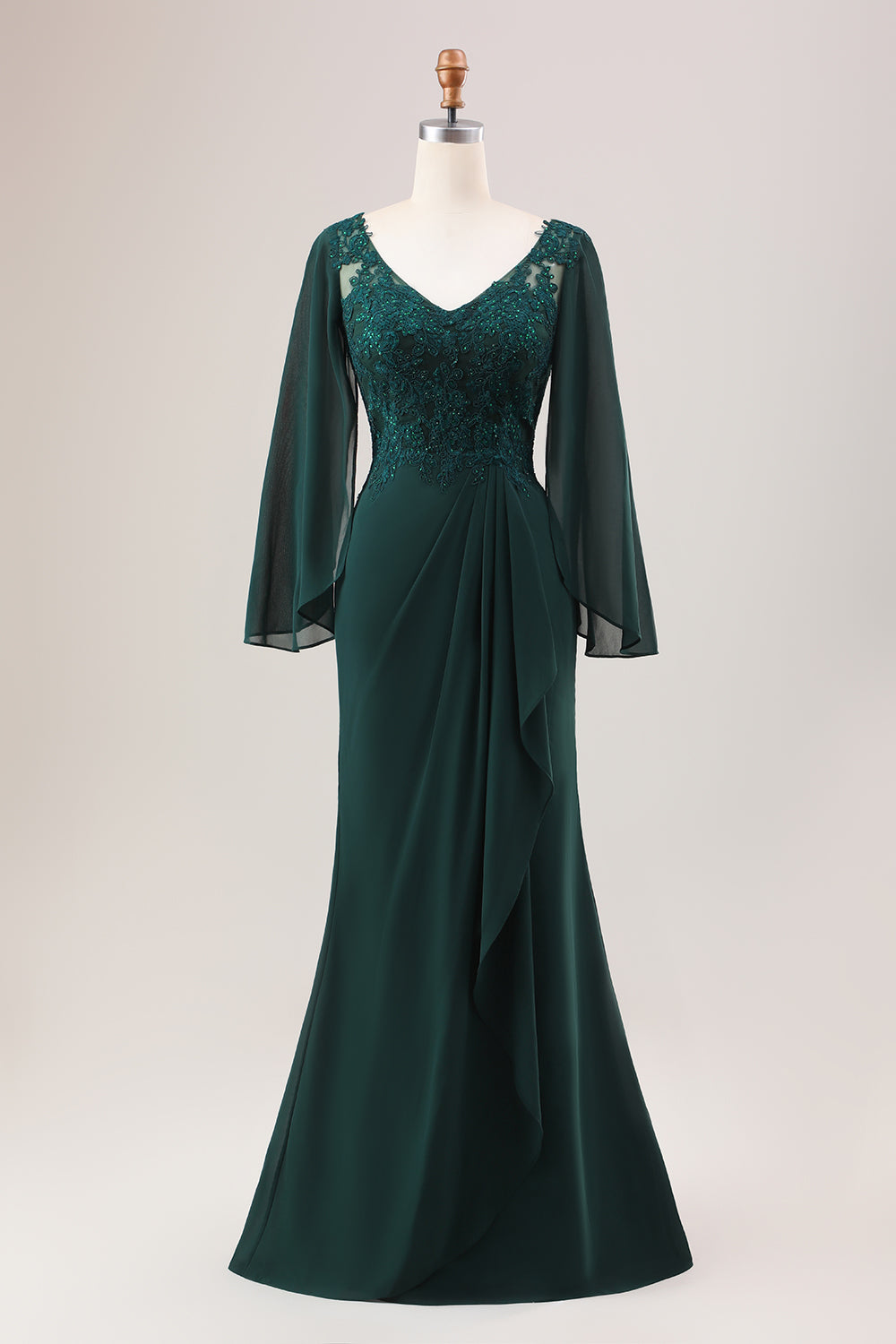 Glitter Dark Green Mermaid Chiffon Long Sleeves Mother of Bride Dress