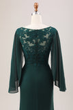 Glitter Dark Green Mermaid Chiffon Long Sleeves Mother of Bride Dress