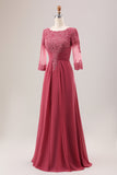 Terracotta A Line Scoop Neck Chiffon Mother of Bride Dress with Appliques