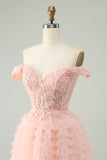 Blush A Line Off The Shoulder Corset Short Tulle Homecoming Dress